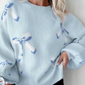 Light Blue Bow Pattern Sweater